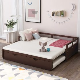Wooden Twin Size Daybed with Trundle Bed