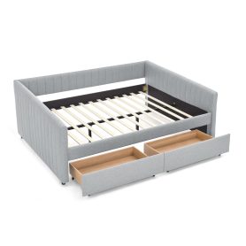 Linen Fabric Queen Size Daybed with Two Drawers