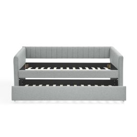 Linen Fabric Twin Size Daybed With Trundle