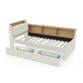 Twin Size Upholstery Velvet Day Bed with Storage Headboard and Wireless Charging