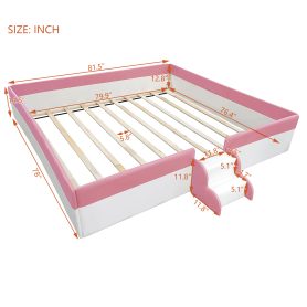 King Size Upholstered Daybed Frame with Fence and Stairs