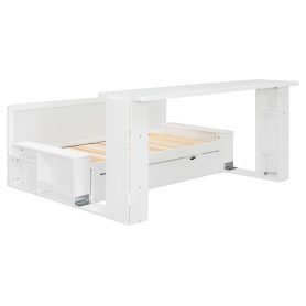 Full Size Daybed with Removable Desk, Storage Drawers & Hydraulic Side Table