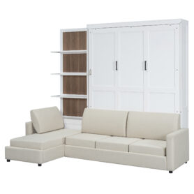 Queen Size Murphy Bed Wall Bed with Sofa and Shelves