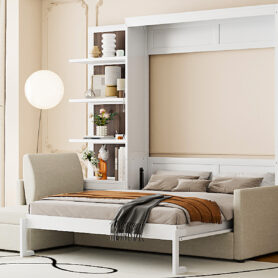Queen Size Murphy Bed Wall Bed with Sofa and Shelves