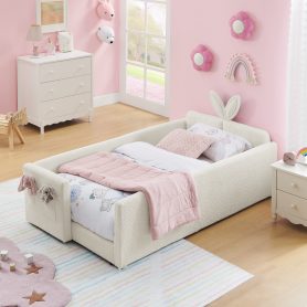 Twin Size Upholstered Platform Bed with Cute Rabbit Ear Shaped Headboard