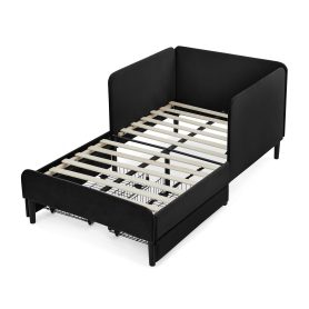 Twin Size Upholstered Platform Bed Frame With 2 Storage Drawers