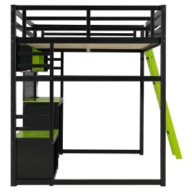 Full Size Wood Loft Bed with Desk, Shelves, LED Lights, USB Ports and Pegboard