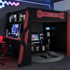 Full Size Wood Loft Bed with Desk, Multi-storage Shelves and RGB Light 39 Full Size Wood Loft Bed with Desk, Multi-storage Shelves and RGB Light