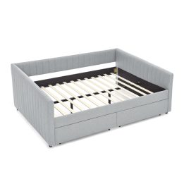 Linen Fabric Queen Size Daybed with Two Drawers