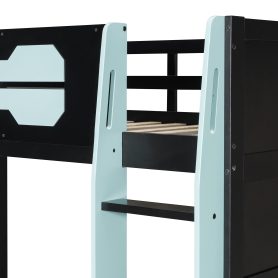 Twin Size Wood Loft Bed with Desk, Multi-storage Shelves and RGB Light