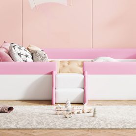 Twin Size Upholstered Daybed Frame with Fence and Stairs