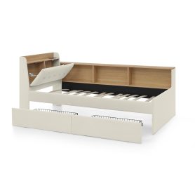 Twin Size Upholstery Velvet Day Bed with Storage Headboard and Wireless Charging