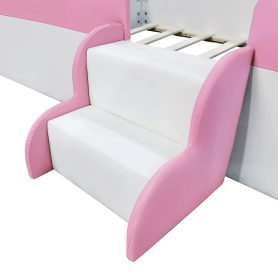 Twin Size Upholstered Daybed Frame with Fence and Stairs