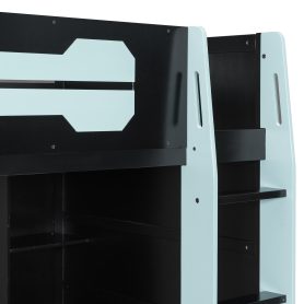 Twin Size Wood Loft Bed with Desk, Multi-storage Shelves and RGB Light