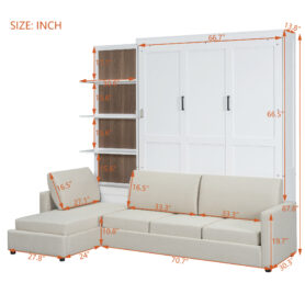Queen Size Murphy Bed Wall Bed with Sofa and Shelves