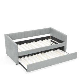 Linen Fabric Twin Size Daybed With Trundle