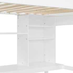 Twin Size Loft Bed with Storage Shelves, Desk and Ladder