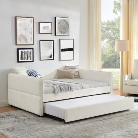 Boucle Fabric Full Size Daybed With Trundle