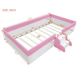 Twin Size Upholstered Daybed Frame with Fence and Stairs