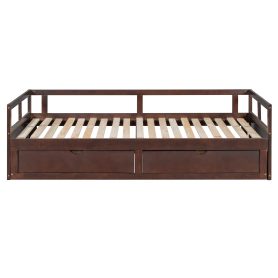Wooden Daybed with Trundle Bed and Two Storage Drawers