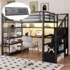 Metal Full Size Loft Bed With Staircase, Wardrobe, Storage Shelves, LED Lights And Charge Station 1 Metal Full Size Loft Bed With Staircase, Wardrobe, Storage Shelves, LED Lights And Charge Station