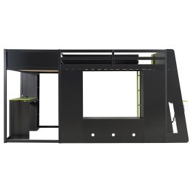 L-Shaped Wooden Twin Size Gaming Bed Frame with RGB LED Lights, Dual twin Beds, USB Ports, TV Stand & Storage Shelves