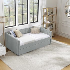 Linen Fabric Twin Size Daybed With Trundle