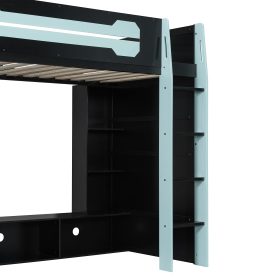Twin Size Wood Loft Bed with Desk, Multi-storage Shelves and RGB Light