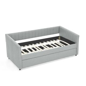 Linen Fabric Twin Size Daybed With Trundle