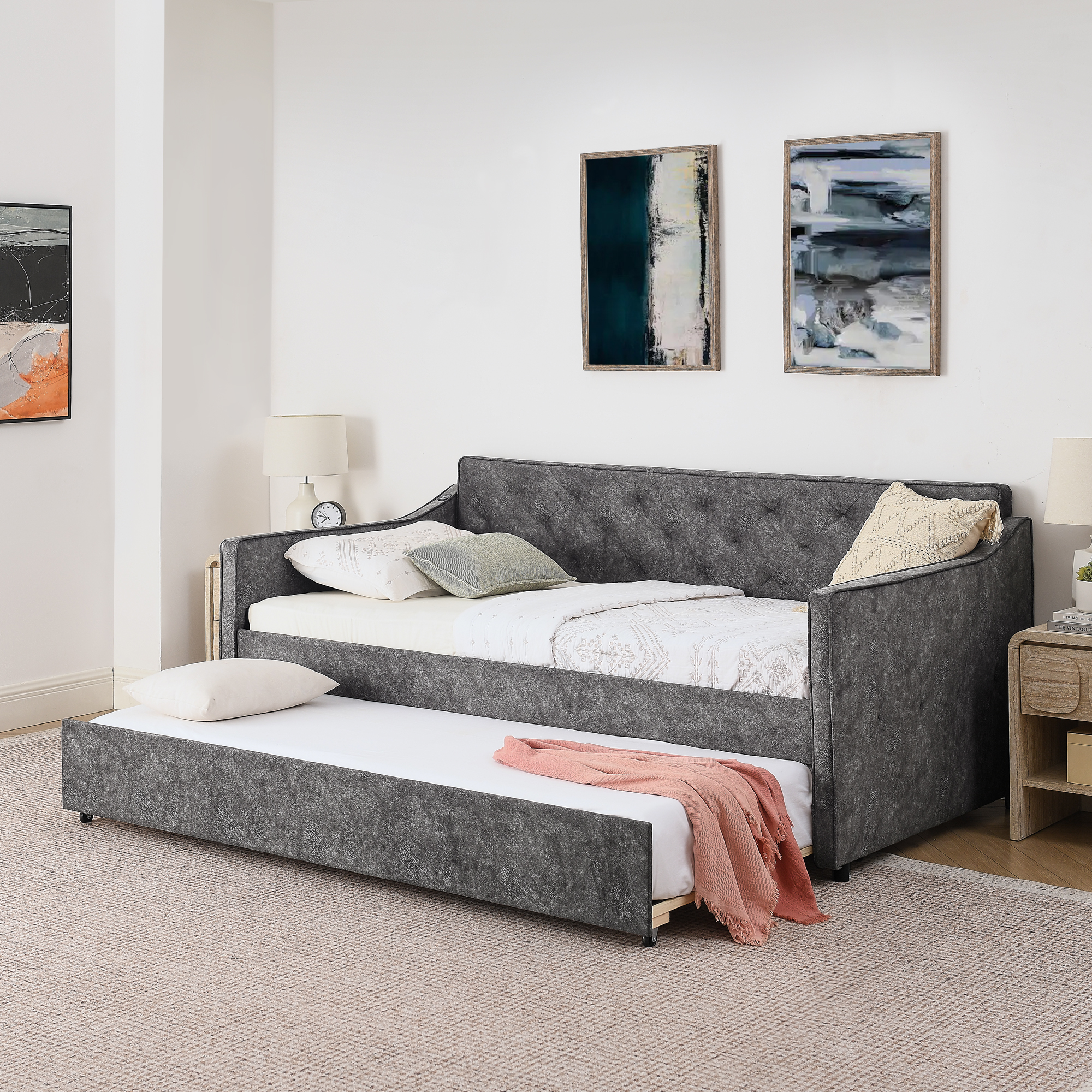 Twin Size Upholstery Daybed With Trundle 3 Twin Size Upholstery Daybed With Trundle