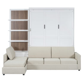 Queen Size Murphy Bed Wall Bed with Sofa and Shelves