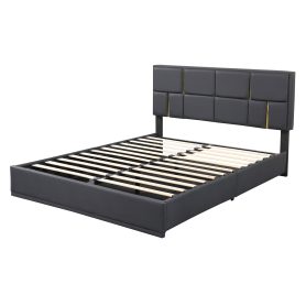 Upholstered Queen Size Platform Bed with Hydraulic Storage System