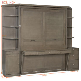 Queen Murphy Bed with Desk, Storage Shelves and Cabinets