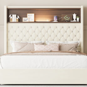 Full Size Velvet Tufted Soft Bed Frame with USB Port and Night Light
