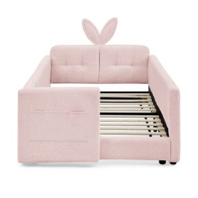 Twin Size Platform Bed with Cute Rabbit Ear Shaped Headboard
