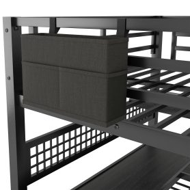 Metal Full Loft Bed With Staircase, Wardrobe, Desk, Storage Shelves, LED Lights and Charge Station