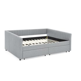 Linen Fabric Queen Size Daybed with Two Drawers