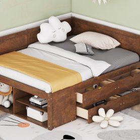 Full Size Daybed with Drawers and Shelves