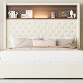 Full Size Velvet Tufted Soft Bed Frame with USB Port and Night Light