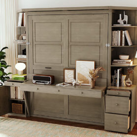 Queen Murphy Bed with Desk, Storage Shelves and Cabinets