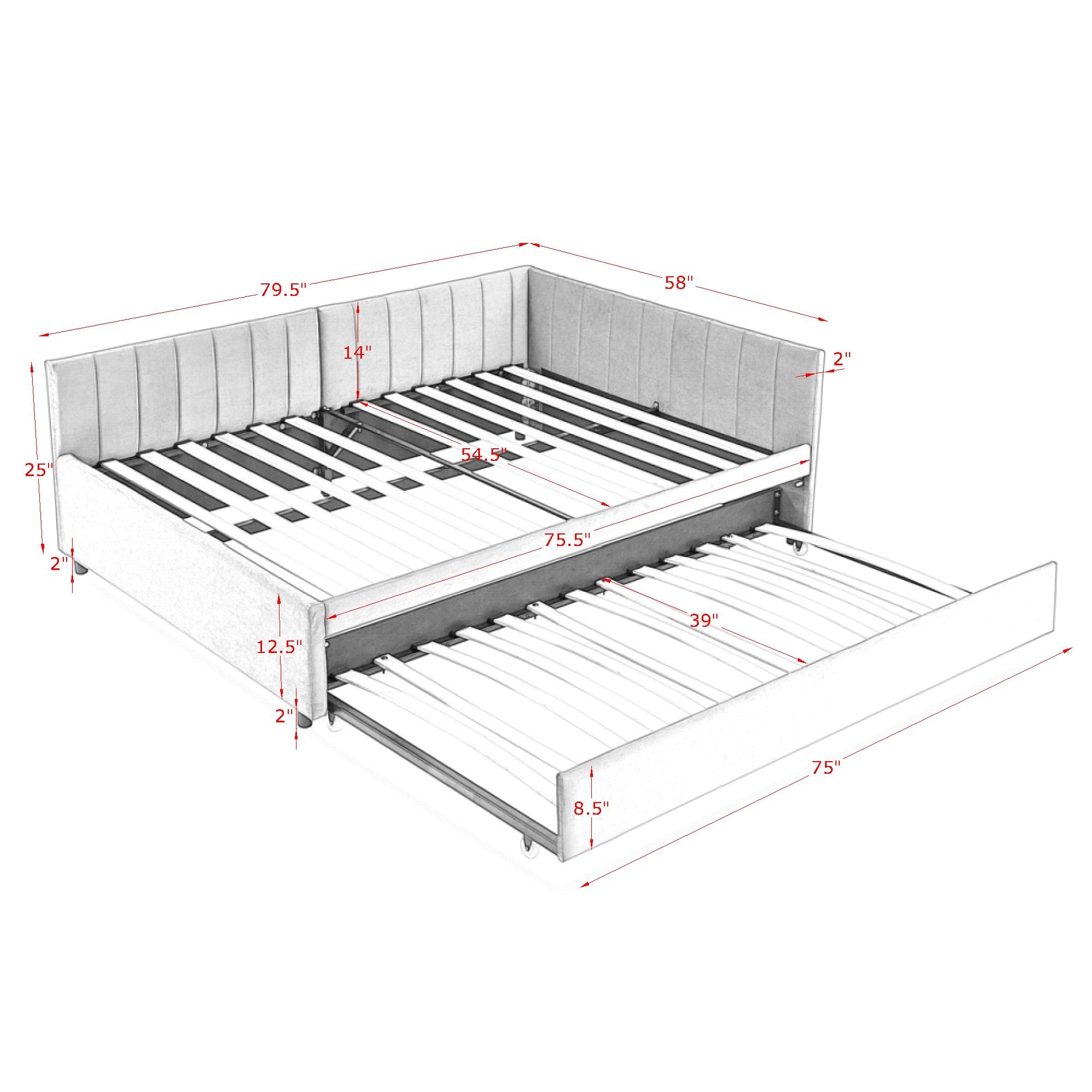 Full Size Daybed with Trundle, Comfortable Backrest And Armrests 23 Full Size Daybed with Trundle, Comfortable Backrest And Armrests