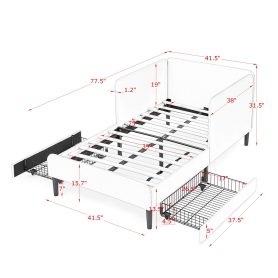Twin Size Upholstered Platform Bed Frame With 2 Storage Drawers