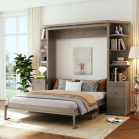 Queen Murphy Bed with Desk, Storage Shelves and Cabinets