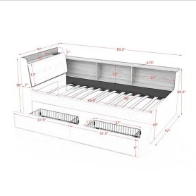 Twin Size Upholstery Velvet Day Bed with Storage Headboard and Wireless Charging