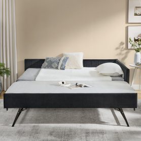Full Size Daybed with Trundle, Comfortable Backrest And Armrests