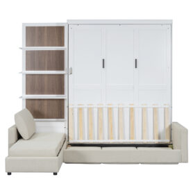 Queen Size Murphy Bed Wall Bed with Sofa and Shelves