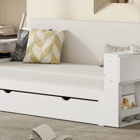 Full Size Daybed with Removable Desk, Storage Drawers & Hydraulic Side Table
