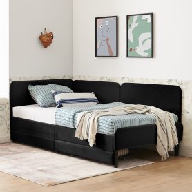 Twin Size Upholstered Platform Bed Frame With 2 Storage Drawers