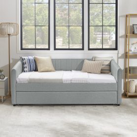 Linen Fabric Twin Size Daybed With Trundle
