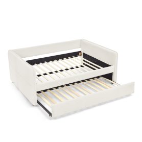 Boucle Fabric Full Size Daybed With Trundle